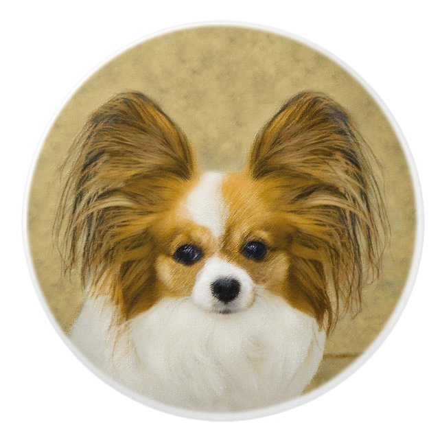 Papillon (Hound Tri) Malerei - Original Hundeschul Keramikknauf (Vorderseite)