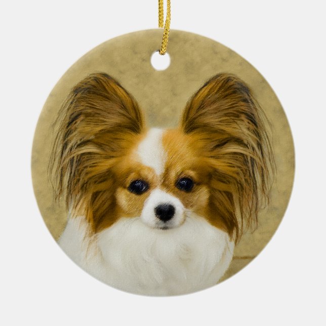 Papillon (Hound Tri) Malerei - Original Hundeschul Keramikornament (Vorne)
