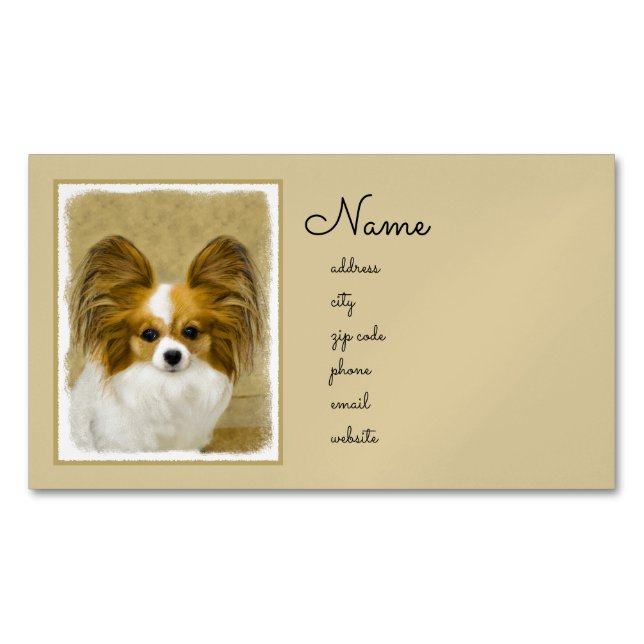 Papillon (Hound Tri) Malerei - Original Hundeschul Magnetische Visitenkarte (Vorderseite)