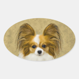 Papillon (Hound Tri) Malerei - Original Hundeschul Ovaler Aufkleber