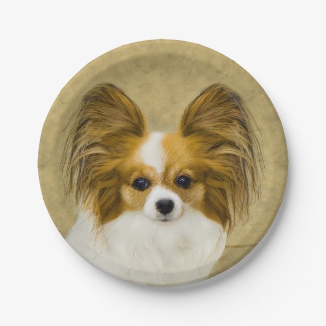 Papillon (Hound Tri) Malerei - Original Hundeschul Pappteller (Vorderseite)