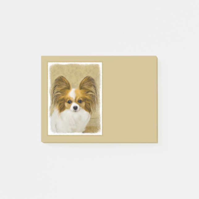 Papillon (Hound Tri) Malerei - Original Hundeschul Post-it Klebezettel (Vorderseite)