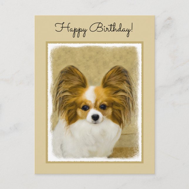 Papillon (Hound Tri) Malerei - Original Hundeschul Postkarte (Vorderseite)