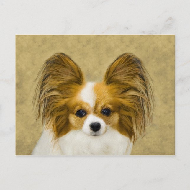 Papillon (Hound Tri) Malerei - Original Hundeschul Postkarte (Vorderseite)