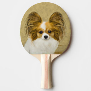 Papillon (Hound Tri) Painting - Original Dog Art Tischtennis Schläger
