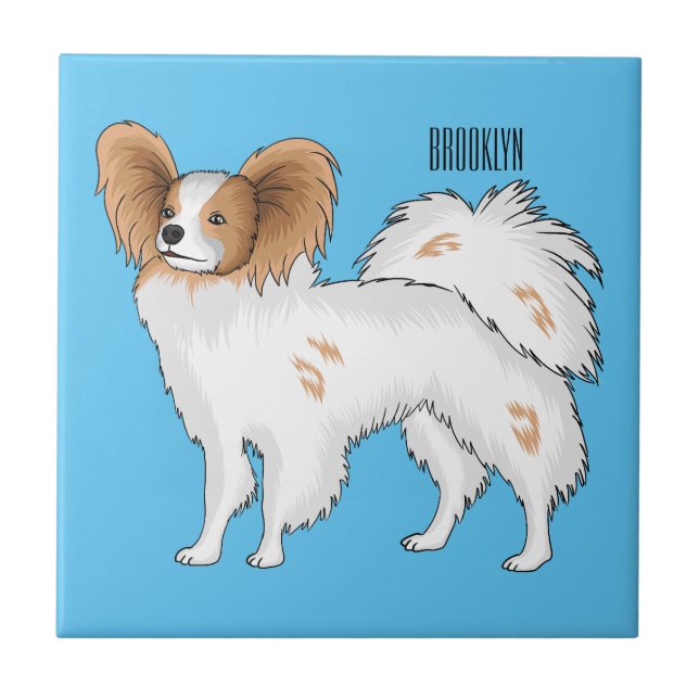 Papillon-Hund-Cartoon-Abbildung Fliese (Vorderseite)
