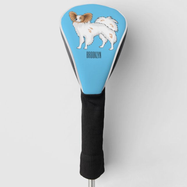 Papillon-Hund-Cartoon-Abbildung Golf Headcover (Vorderseite)