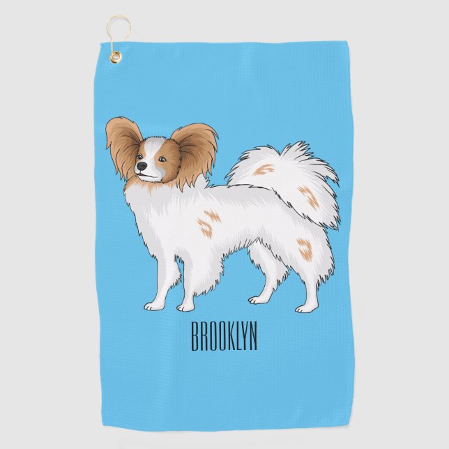Papillon-Hund-Cartoon-Abbildung Golfhandtuch (Vorderseite)