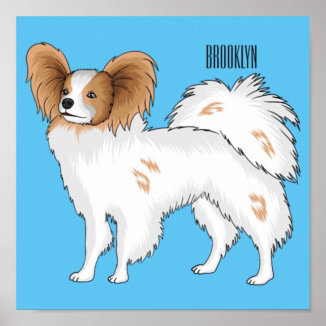 Papillon-Hund-Cartoon-Abbildung Poster (Vorne)