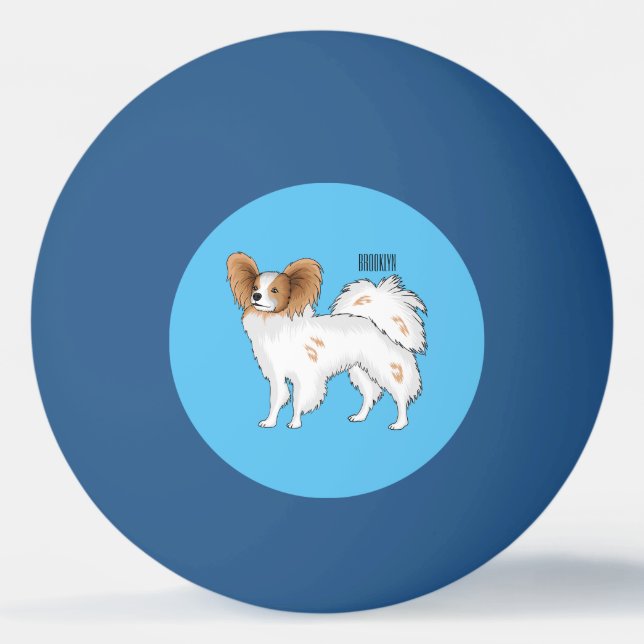 Papillon-Hund-Cartoon-Abbildung Tischtennisball (Vorderseite)