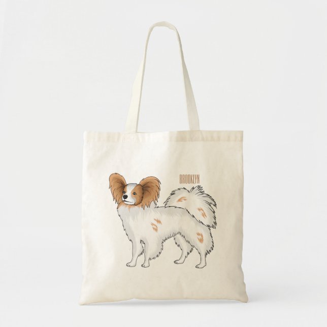 Papillon-Hund-Cartoon-Abbildung Tragetasche (Vorne)