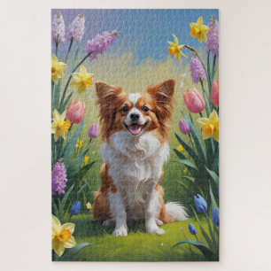 Papillon-Hund Frühlingsblumen Malerei