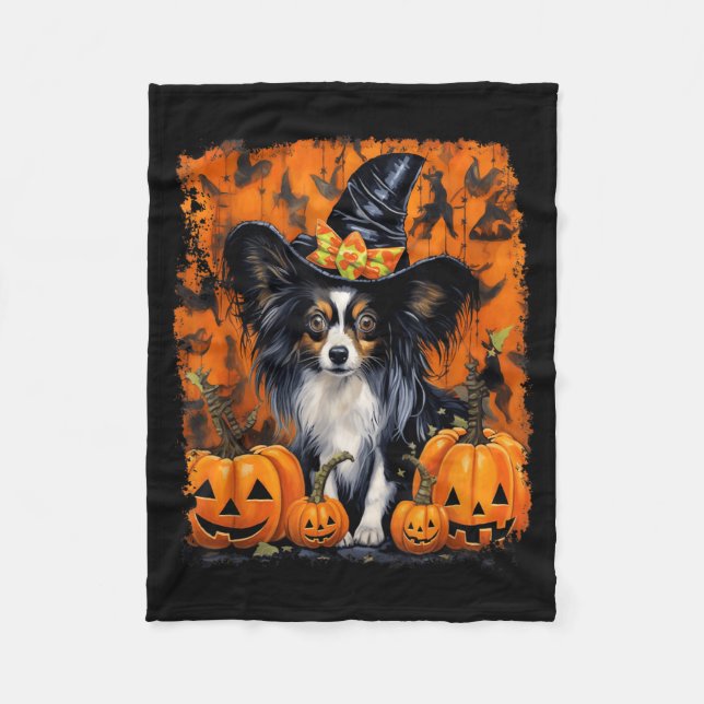Papillon Hund Halloween Fleecedecke (Vorderseite)