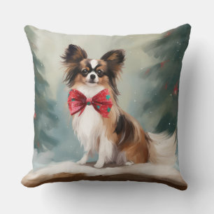 Papillon-Hund im Schnee Weihnachten  Kissen