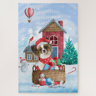 Papillon-Hund im Schnee Weihnachtshaus für Hunde