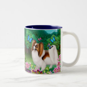 Papillon Hund in der Garten-Tasse Zweifarbige Tasse