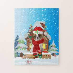 Papillon Hund mit Weihnachtsgeschenken