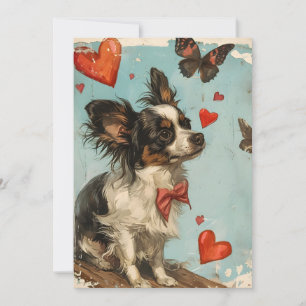Papillon-Hund Vintag Valentinstag Feiertagskarte