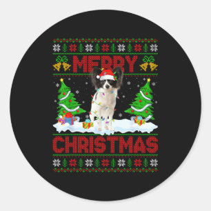 Papillon-Hund-Weihnachten-Hässlicher-Schwester-lus Runder Aufkleber