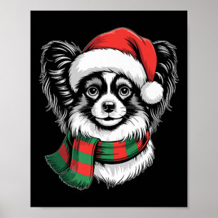 Papillon-Hund Weihnachten Santa-Hut Schal Weihnach Poster