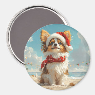 Papillon-Hund Weihnachten Vintage Strand Magnet