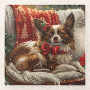 Papillon-Hund Weihnachtsfestlich Glasuntersetzer
