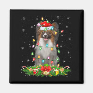 Papillon-Hund-Weihnachtslichter Lustiger Weihnacht Magnet