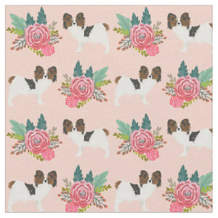 Papillon Hunde rosa Blüten Stoff