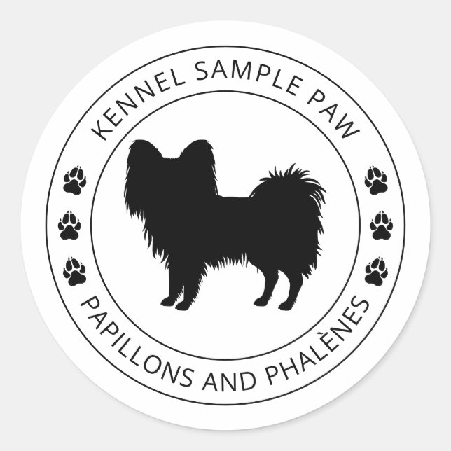 Papillon-Hunde-Silhouette mit Pasten und benutzerd Runder Aufkleber (Vorderseite)