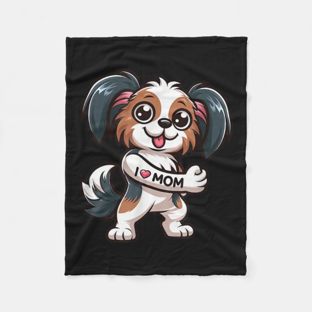 Papillon I Liebe Mama Funny Dog Tattoo Fleecedecke (Vorderseite)