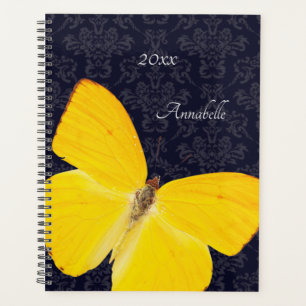 Papillon jaune élégant Black Damask Ajouter un nom