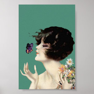 Papillon Lady Art Déco vintage Joli Fleurs