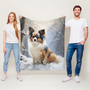 Papillon Lass es schneien Weihnachten Fleecedecke