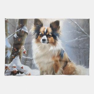 Papillon Lass es schneien Weihnachten Geschirrtuch