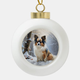 Papillon Lass es schneien Weihnachten Keramik Kugel-Ornament