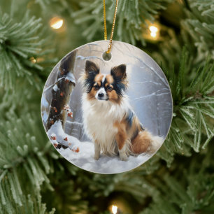 Papillon Lass es schneien Weihnachten Keramik Ornament