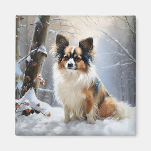 Papillon Lass es schneien Weihnachten Magnet