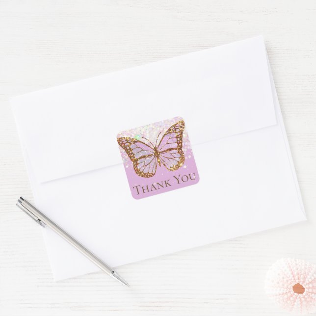 papillon lavande merci sticker rond classique (Enveloppe)
