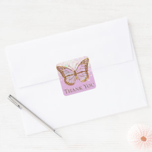 papillon lavande merci sticker rond classique