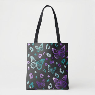 Papillon léopard violet Sac fourre-tout noir
