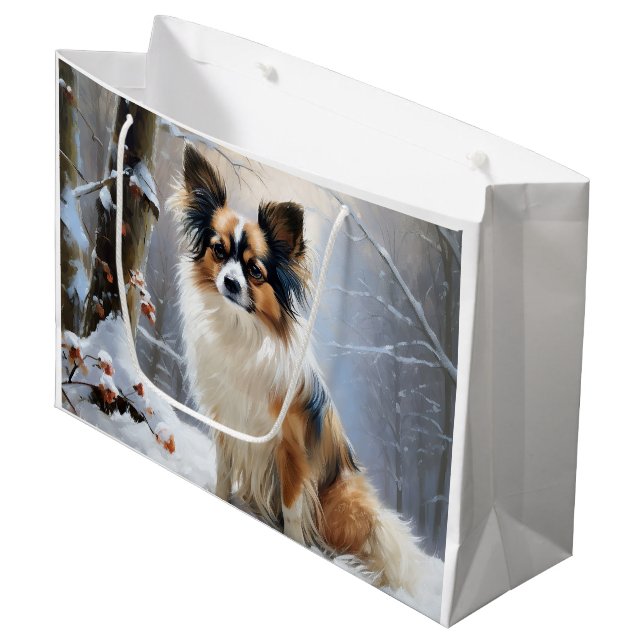 Papillon Let It Snow Christmas Große Geschenktüte (Vorderseite Schrägansicht)