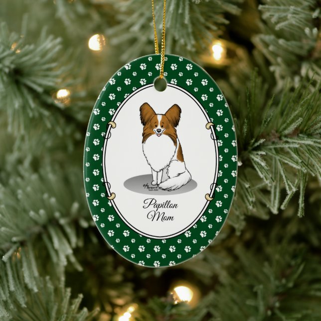 Papillon Mama Pap Mama (weiß & Einweg) Niedliche H Keramik Ornament (Baum)