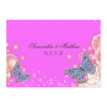 Papillon mariage bleu violet rose RSVP