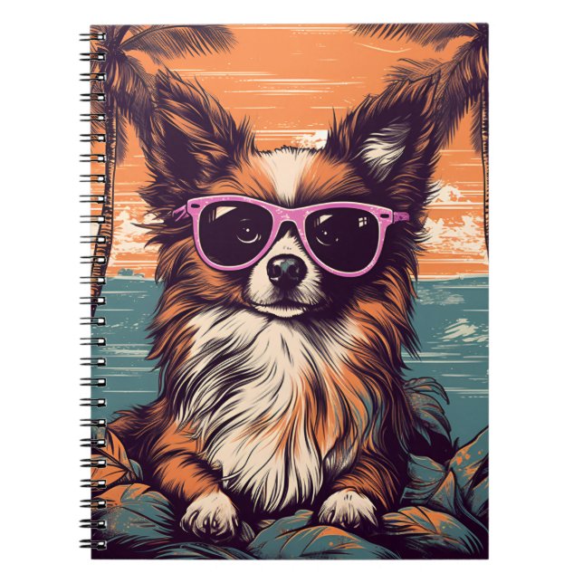 Papillon mit Sonnenbrille am Strand Notizblock (Vorderseite)