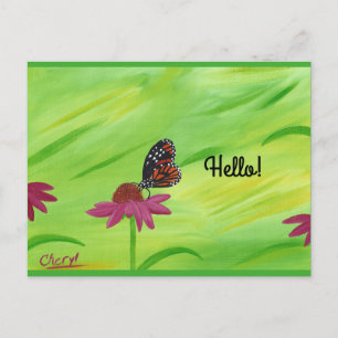 Papillon Monarque sur Fleur Rose Bonjour Cartes po
