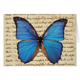 Papillon Morpho sur carte de note manuscrite Vinta