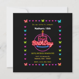 Papillon néon avec carte d'anniversaire de gâteau