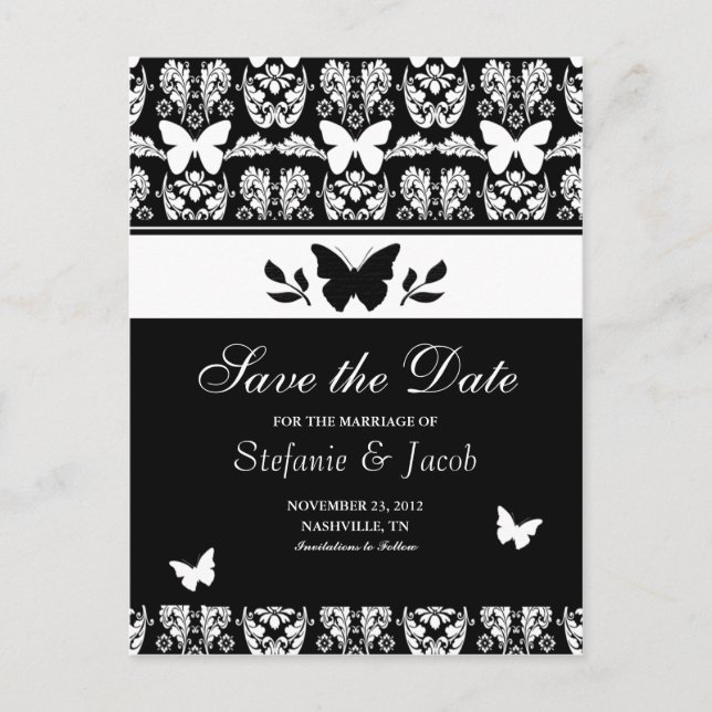 Papillon noir et blanc Enregistrer la carte postal (Devant)