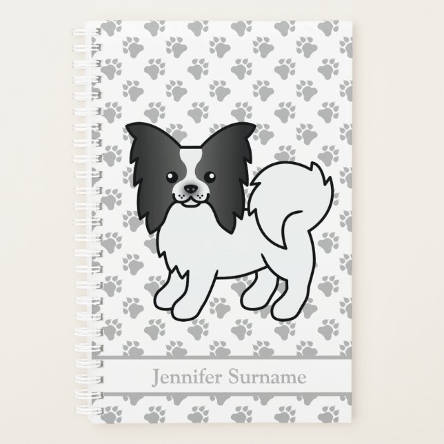 Papillon noir et blanc mignon dessin animé chien e (Devant)