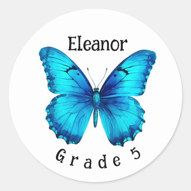 Papillon Nom personnalisé Étiquette Sticker scolai (Devant)
